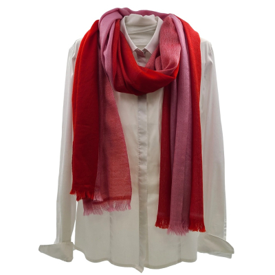 Wollschal mit Mini-Diamant Muster (65 * 200 cm) - Rot/Rosa