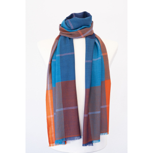 Mehrfarbiger Wollschal (50 * 180 cm), Orange/ Blau